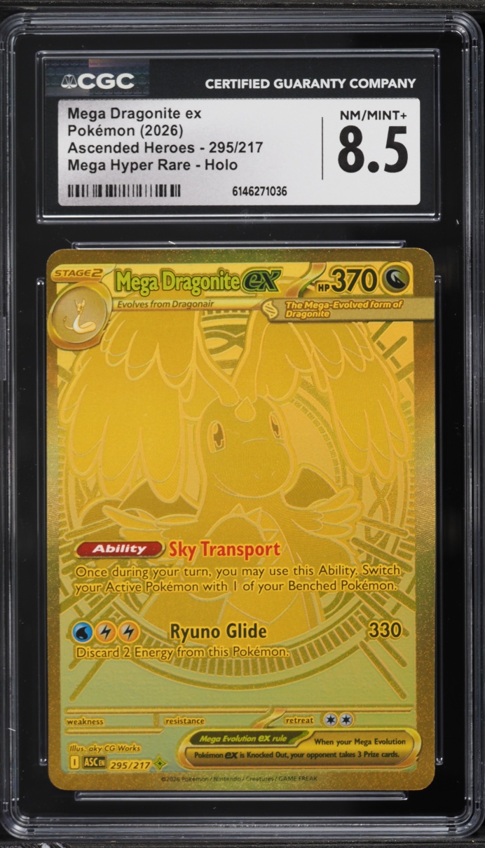 2026 Pokemon Mega Evolution Ascended Heroes Gold Rare Mega Dragonite Ex #295 CGC 8.5 NM-MT+