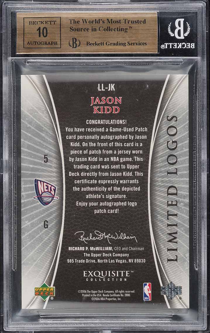 2005 Exquisite Collection Limited Logos Jason Kidd PATCH AUTO /50 #LLJK BGS 9.5 - Photo 2