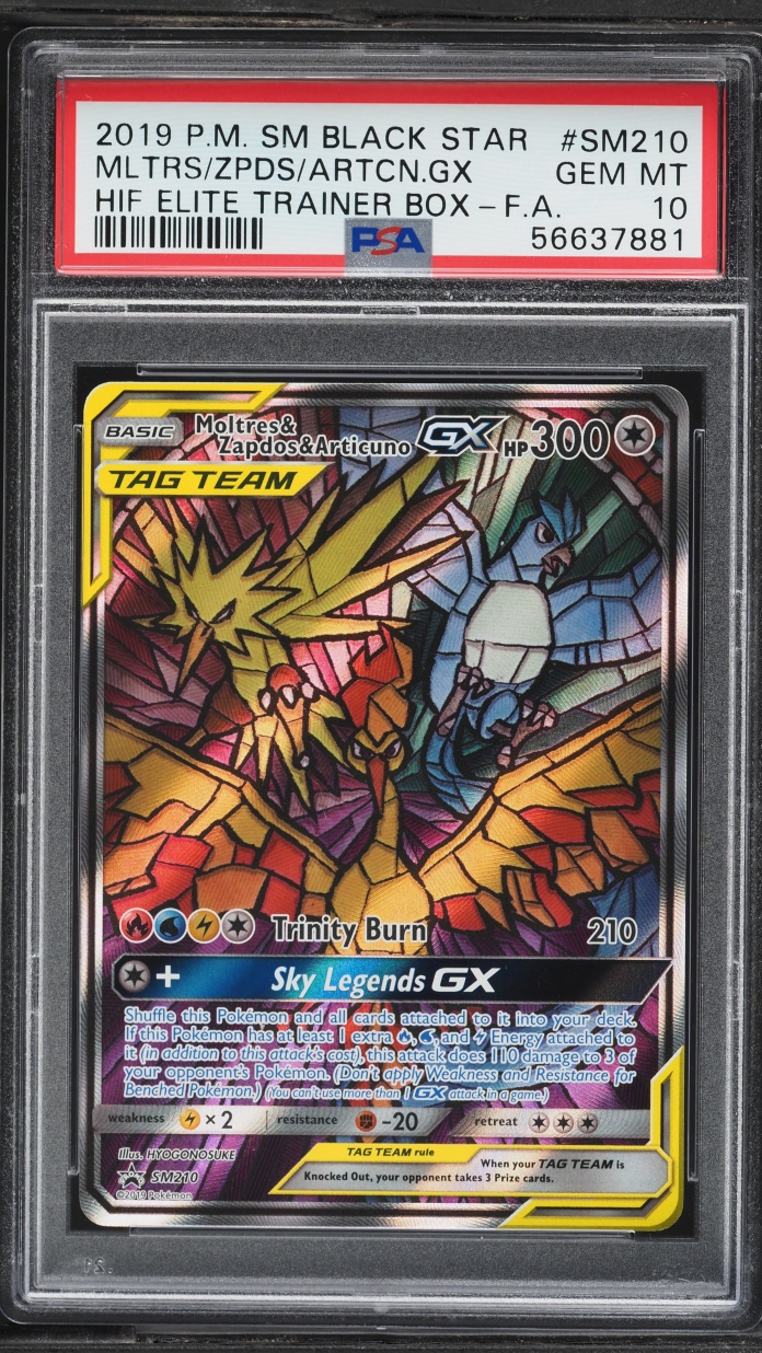 2019 Pokemon SM Promo Hidden Fates ETB Full Art Moltres & Zapdos & Articuno GX #SM210 PSA 10