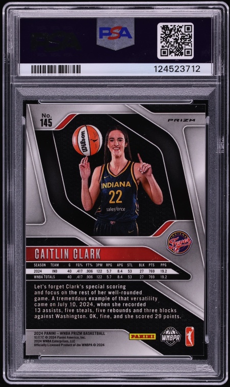 2024 Panini Prizm WNBA Silver Caitlin Clark ROOKIE #145 PSA 9 MINT