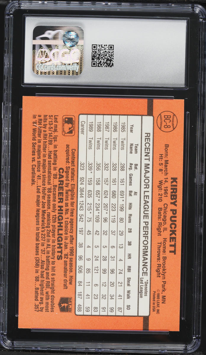 1990 Donruss Bonus MVP's Kirby Puckett #BC-8 CGC 9 MINT
