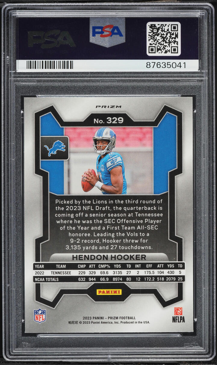 2023 Panini Prizm Black & White Checker Hendon Hooker ROOKIE #329 PSA 9 MINT