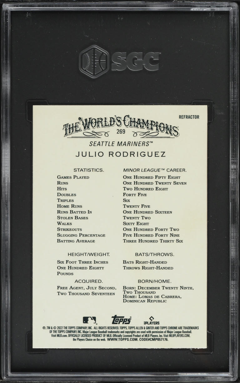 2022 Topps Chrome Allen & Ginter Refractor Julio Rodriguez ROOKIE #269 SGC 9