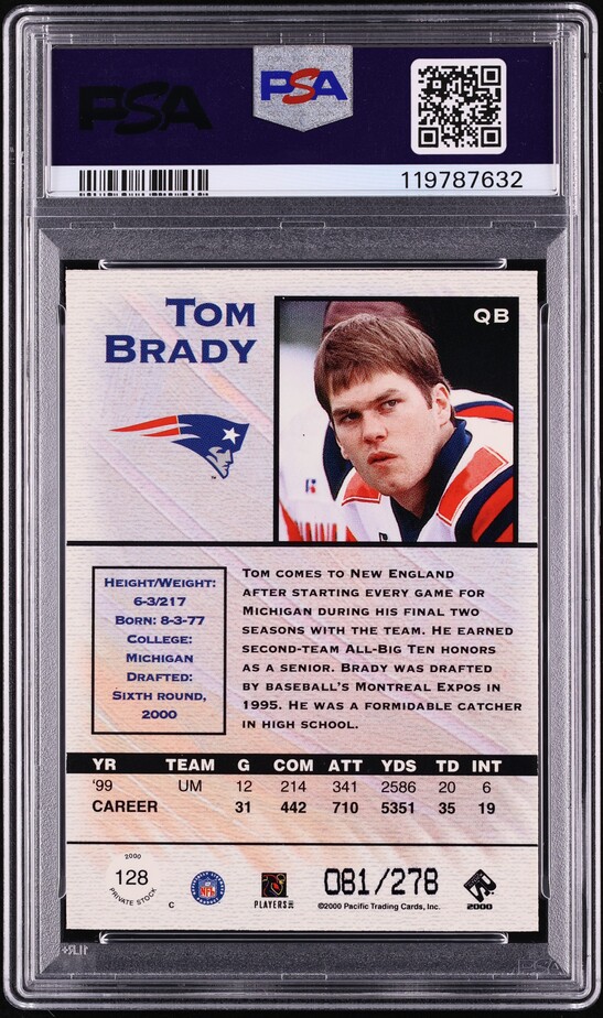 2000 Pacific Private Stock Tom Brady ROOKIE /278 #128 PSA 9 MINT