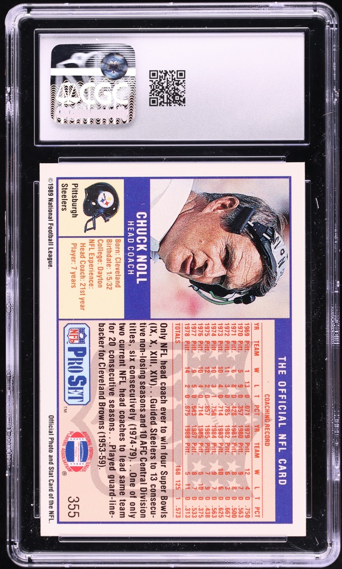 1989 Pro Set One Of Only Two Chuck Noll #355 CGC 9 MINT