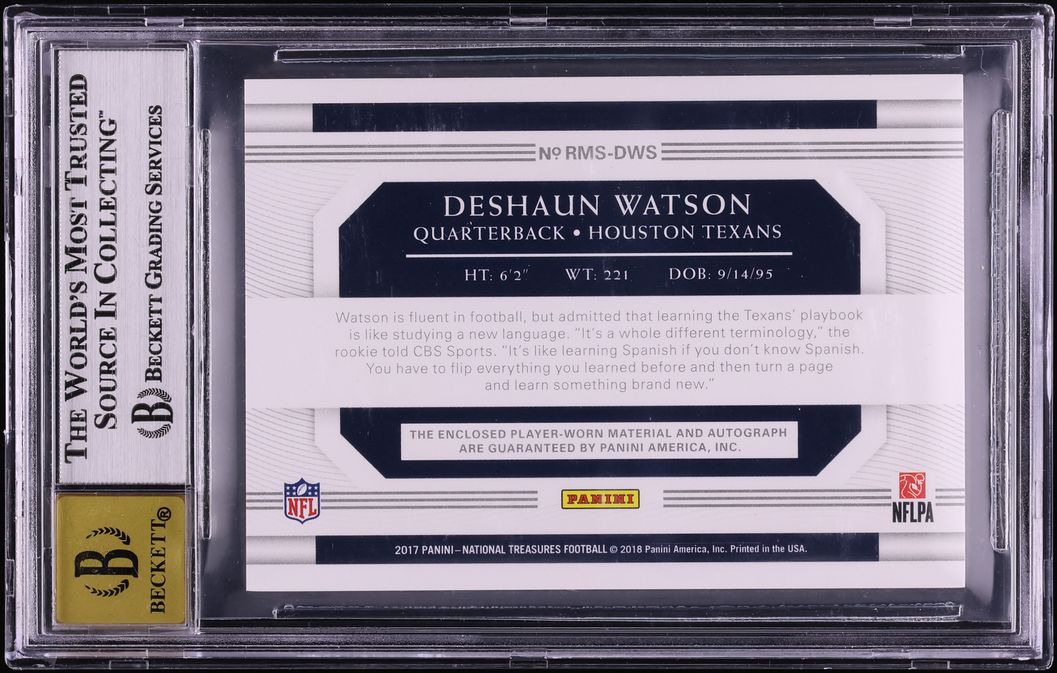 2017 National Treasures Deshaun Watson ROOKIE PATCH AUTO /99 BGS 8.5 NM-MT+ - Photo 2