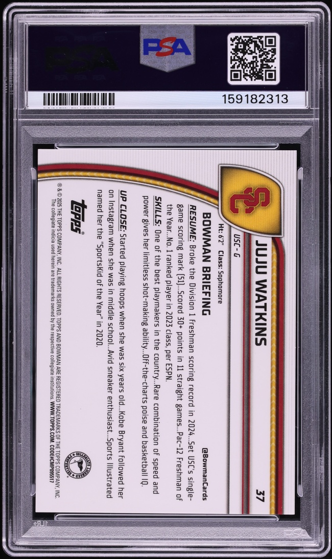 2024 Bowman Chrome University Red Wave Juju Watkins ROOKIE /45 #37 PSA 10 GEM MINT - Photo 2