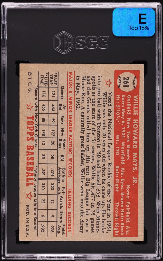 1952 Topps Willie Mays #261 SGC 5 EX