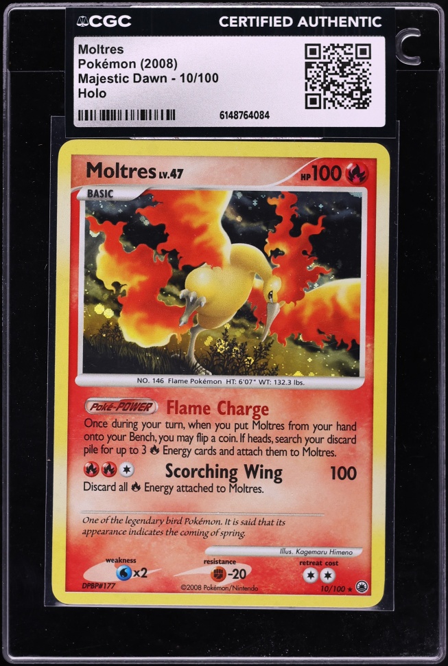 2008 Pokemon Diamond & Pearl Majestic Dawn Holo Moltres #10 CGC AUTH