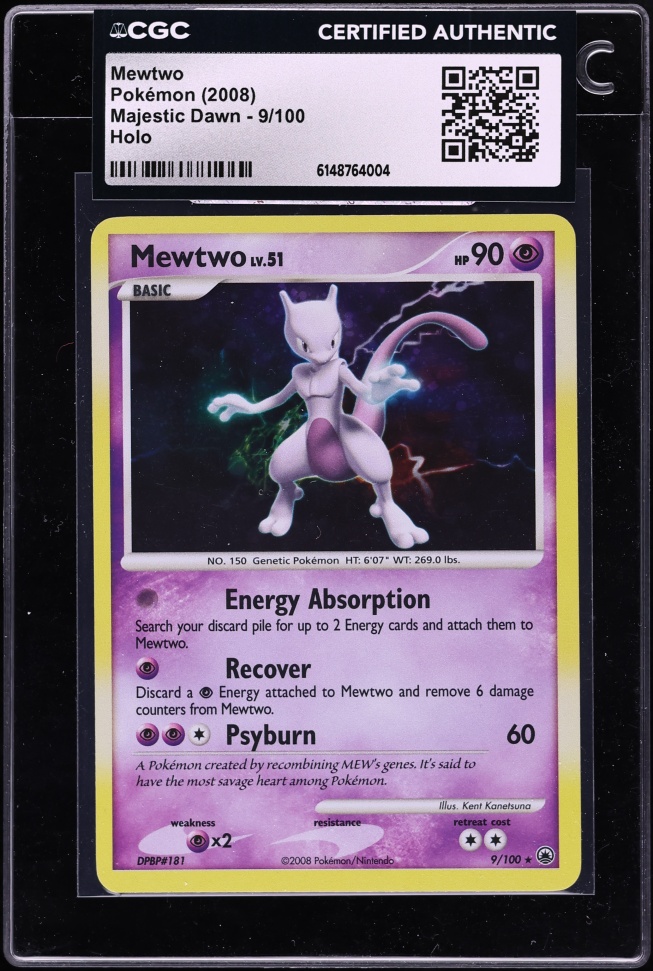2008 Pokemon Diamond & Pearl Majestic Dawn Holo Mewtwo #9 CGC AUTH