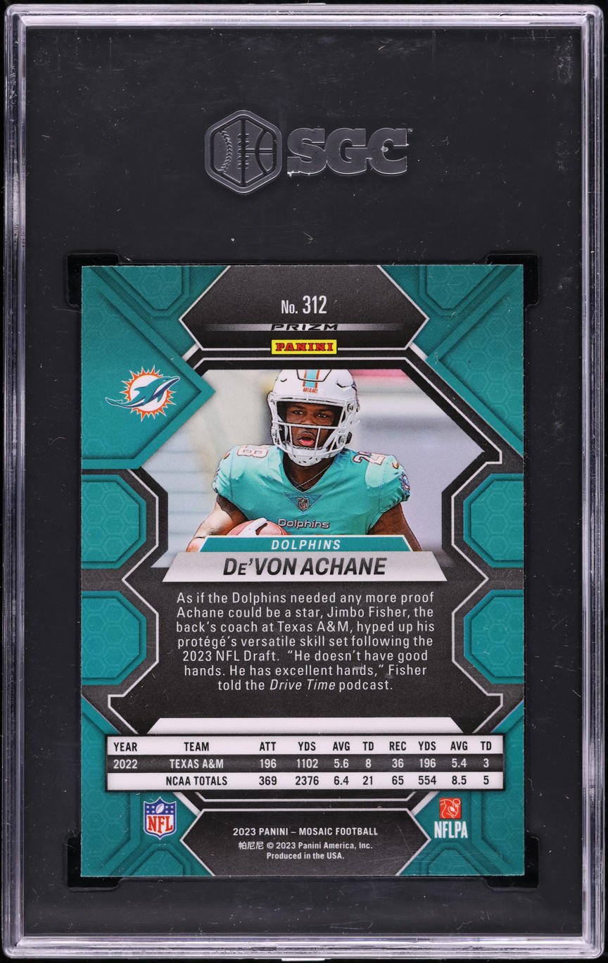 2023 Panini Mosaic Yellow Reactive Prizm De'Von Achane ROOKIE #312 SGC 9.5 MINT+