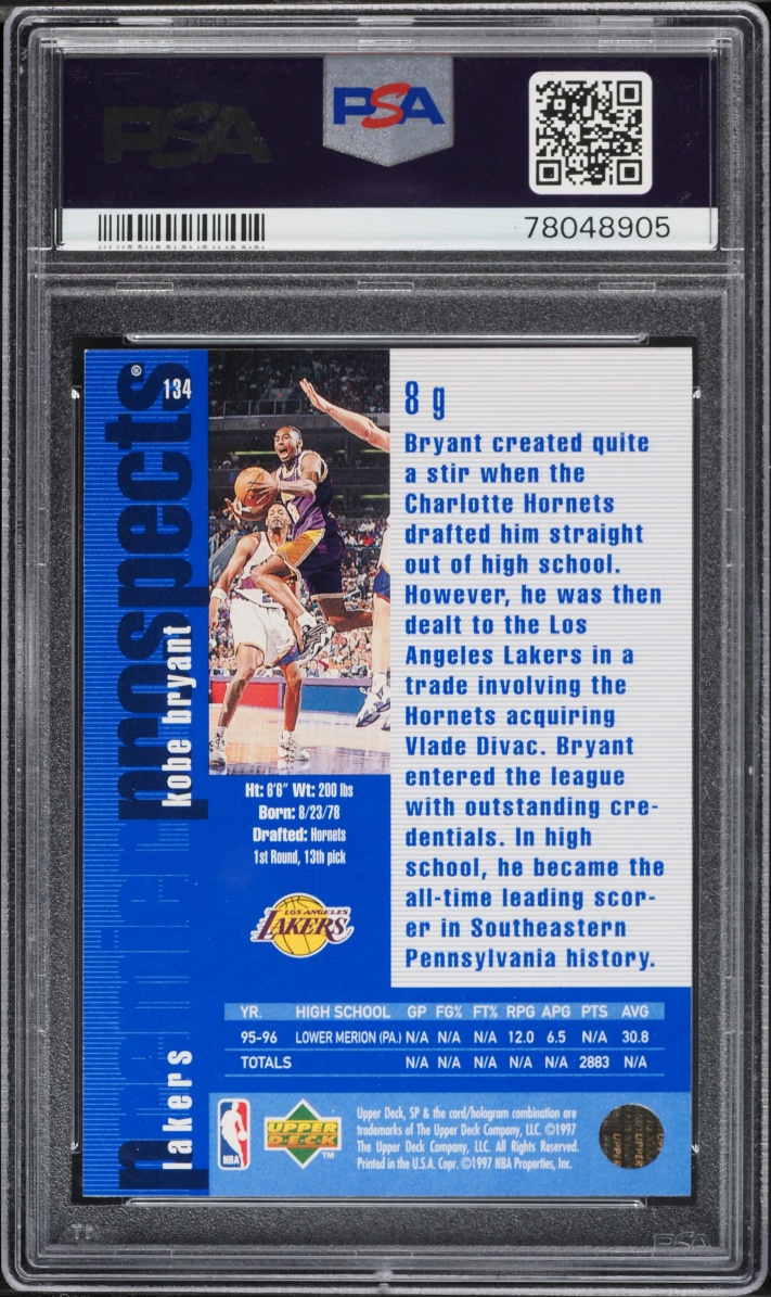 1996 SP Basketball Kobe Bryant ROOKIE #134 PSA 9 MINT