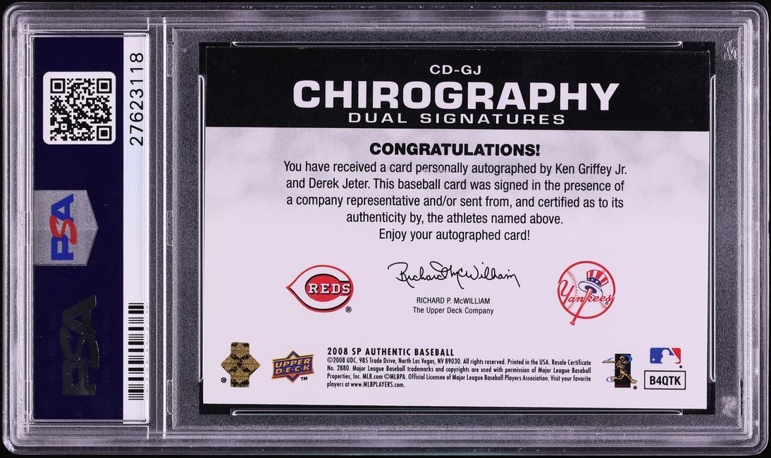 2008 SP Authentic Chirography Dual Ken Griffey Jr. Derek Jeter AUTO /25 #CD-GJ PSA 10 GEM MINT