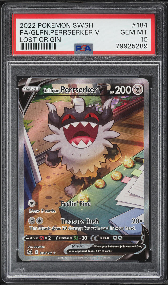 2022 Pokemon Sword & Shield Lost Origin Full Art Galarian Perrserker V #184 PSA 10 GEM MINT