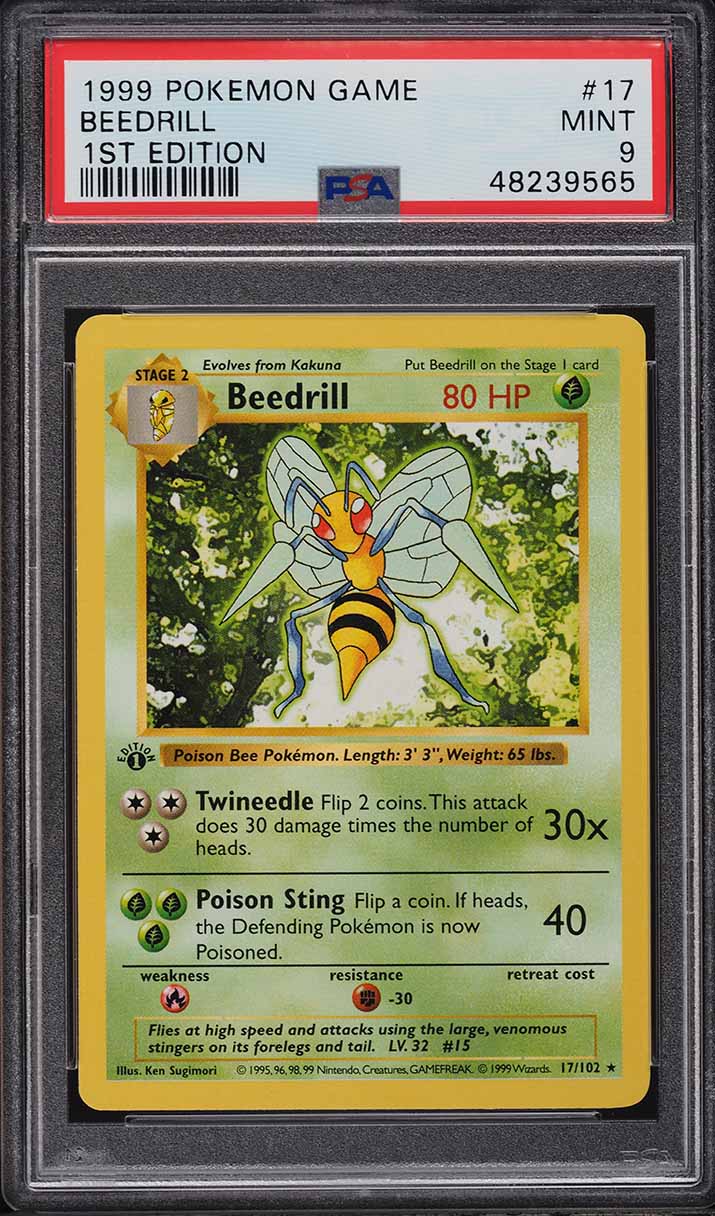 1999 Pokemon Base Set Shadowless 1st Edition Beedrill #17 PSA 9 MINT