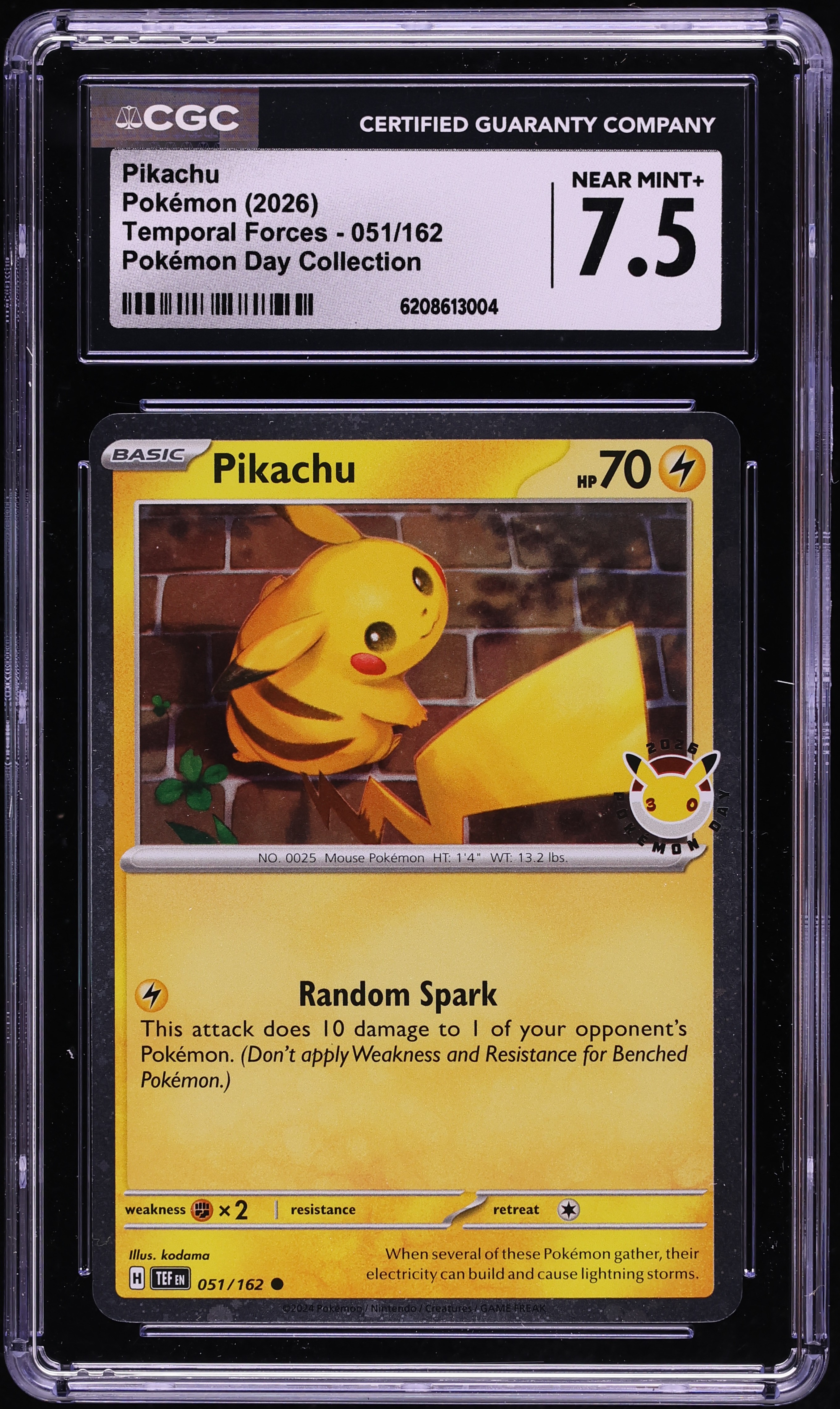 2026 Pokemon Scarlet & Violet Temporal Forces Day Collection Pikachu #51 CGC 7.5 NRMT+