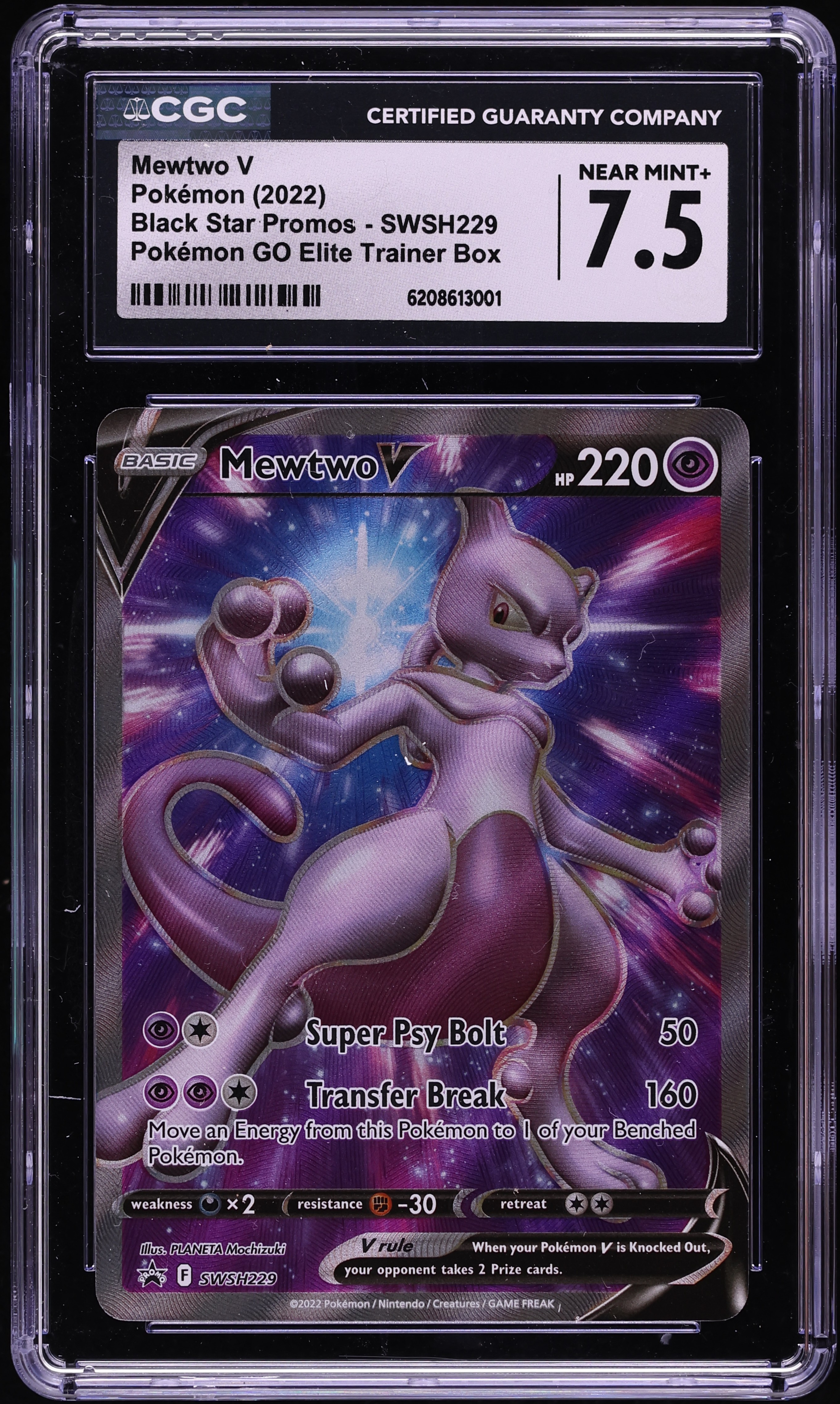 2022 Pokemon Sword & Shield Promo Pokemon GO ETB Full Art Mewtwo V #SWSH229 CGC 7.5 NRMT+