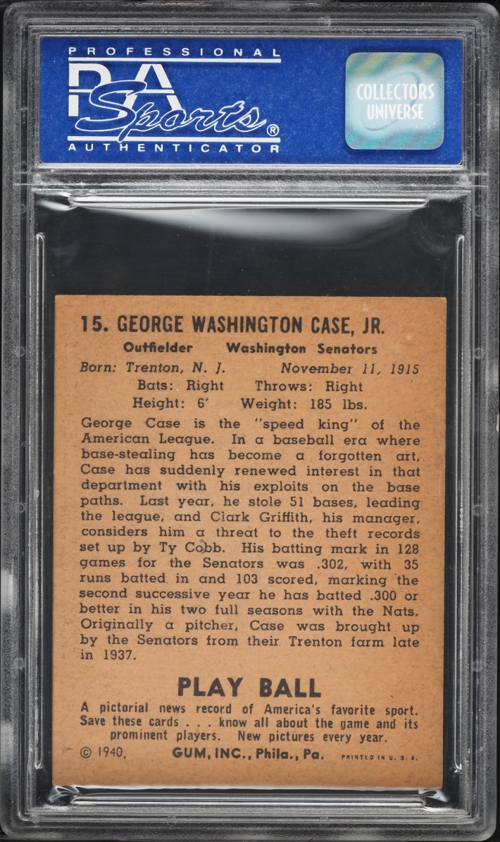 1940 Play Ball George Case #15 PSA 7 NRMT