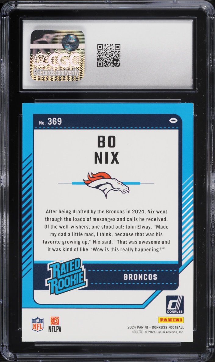 2024 Donruss Football Bo Nix ROOKIE #369 CGC 9.5 MINT+