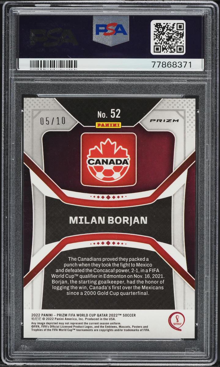 2022 Panini Prizm World Cup Qatar Gold Milan Borjan ROOKIE /10 #52 PSA 9 MINT