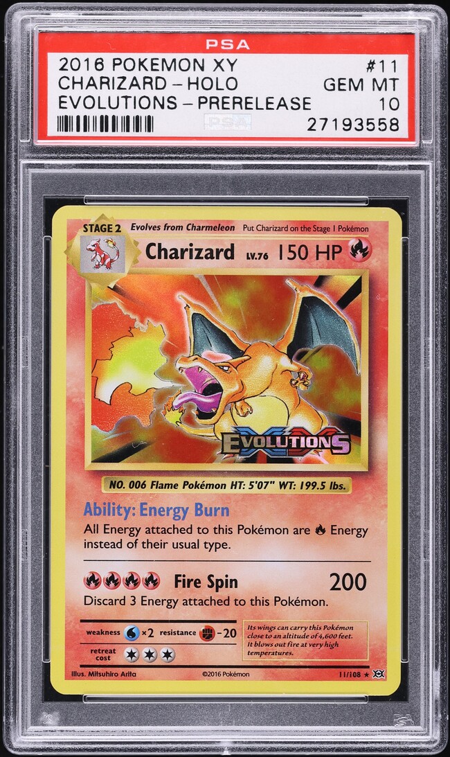 2016 Pokemon XY Evolutions Prerelease Holo Charizard #11 PSA 10 GEM MINT