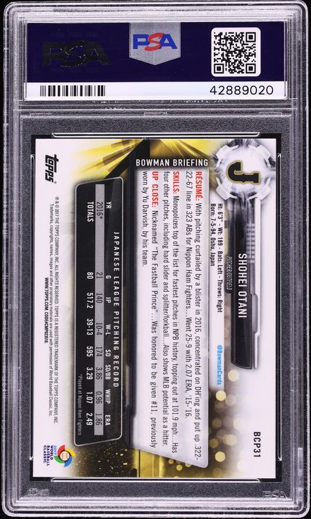 2018 Topps Transcendent Japan '17 Bowman Chrome Mega Box Shohei Ohtani ROOKIE AUTO /17 PSA 10