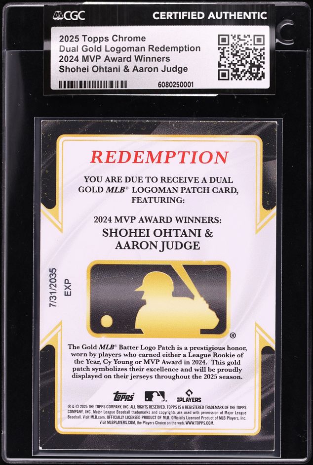 2025 Topps Chrome Gold Redemption MVP Winners Shohei Ohtani Aaron Judge CGC AUTH