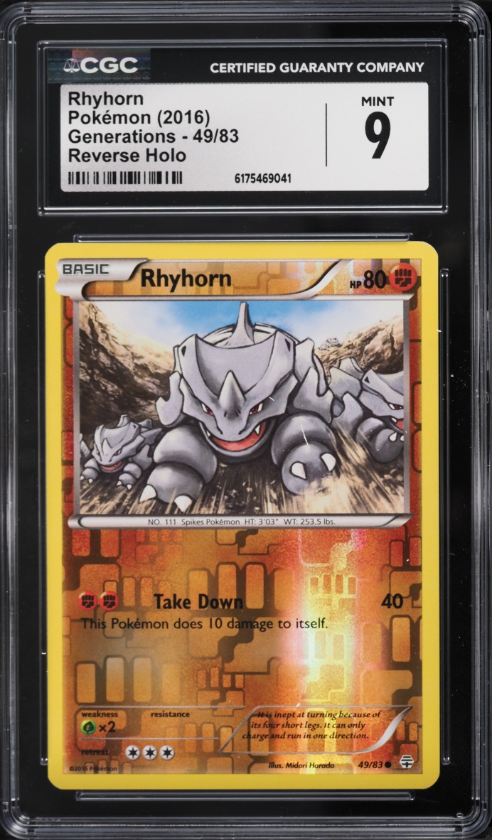 2016 Pokemon XY Generations Reverse Holo Rhyhorn #49 CGC 9 MINT