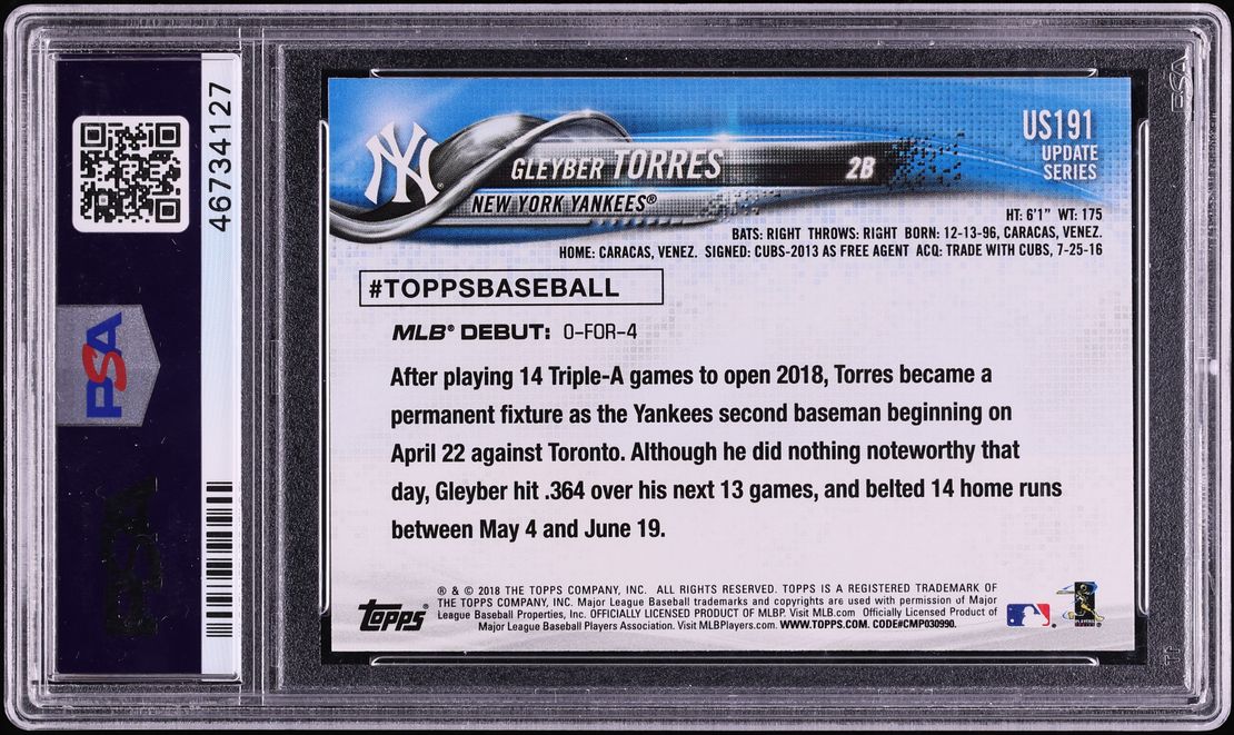 2018 Topps Update Gleyber Torres ROOKIE #US191 PSA 10 GEM MINT