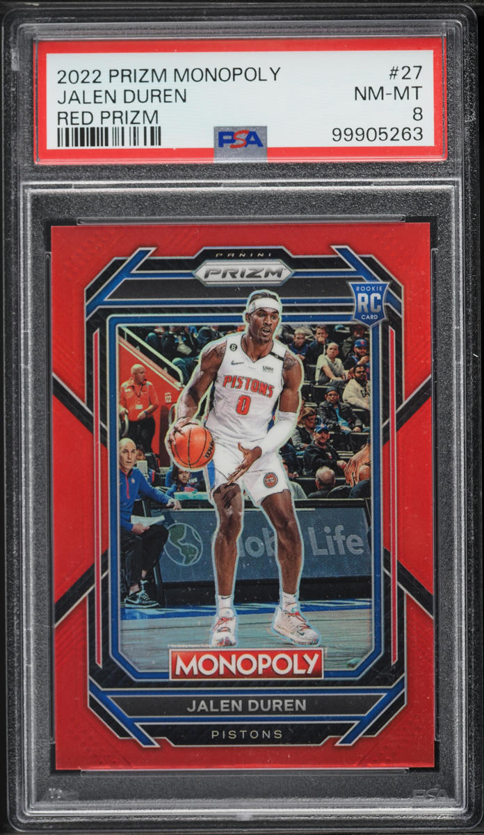 2022 Panini Prizm Monopoly Red Jalen Duren ROOKIE /99 #27 PSA 8 NM-MT