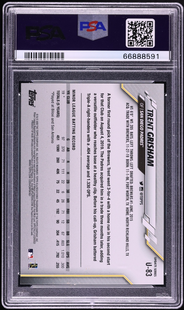 2020 Topps Update Trent Grisham SP ROOKIE #U-83 PSA 8 NM-MT