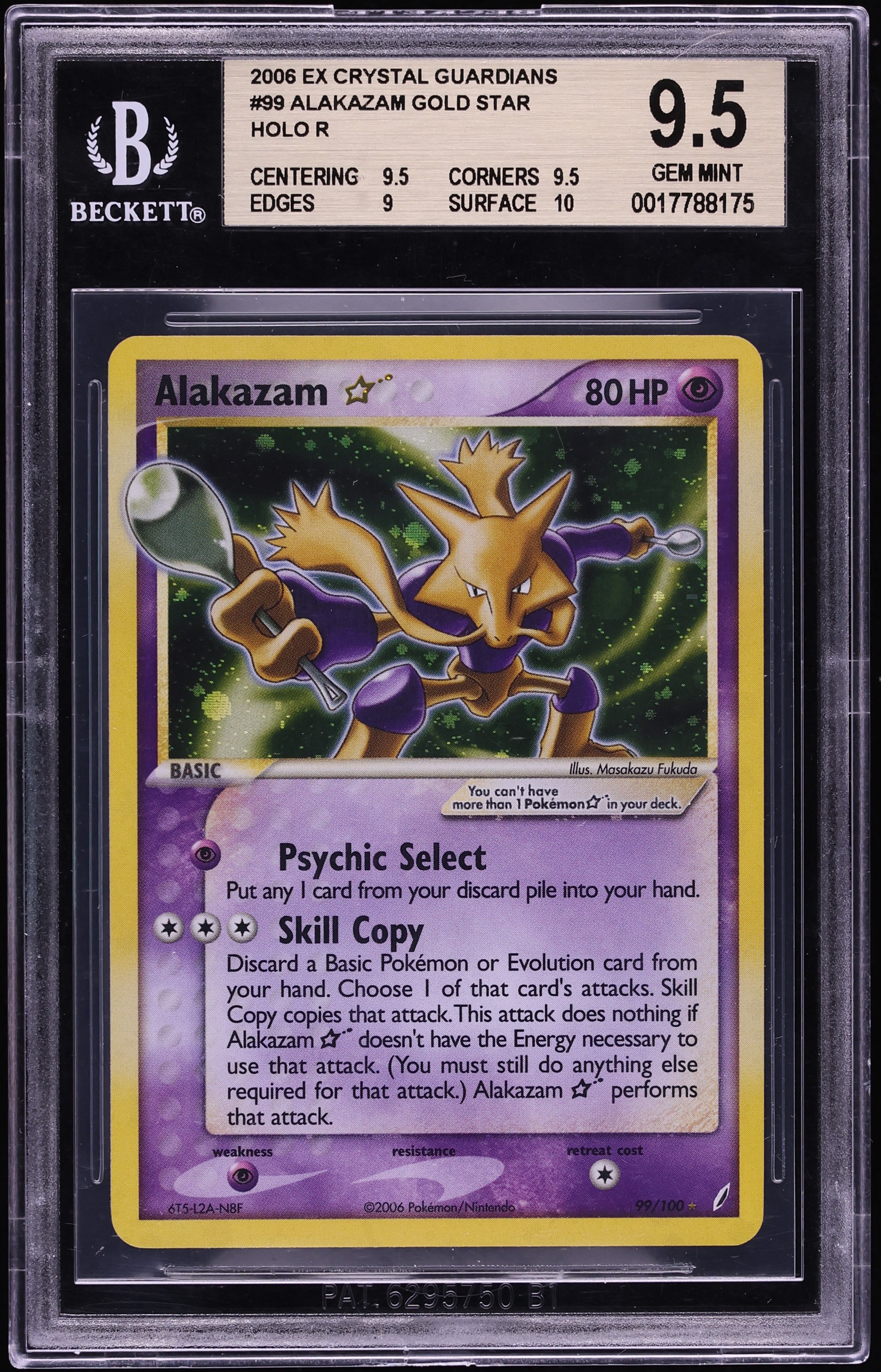2006 Pokemon EX Crystal Guardians Holo Alakazam Gold Star #99 BGS 9.5 GEM MINT