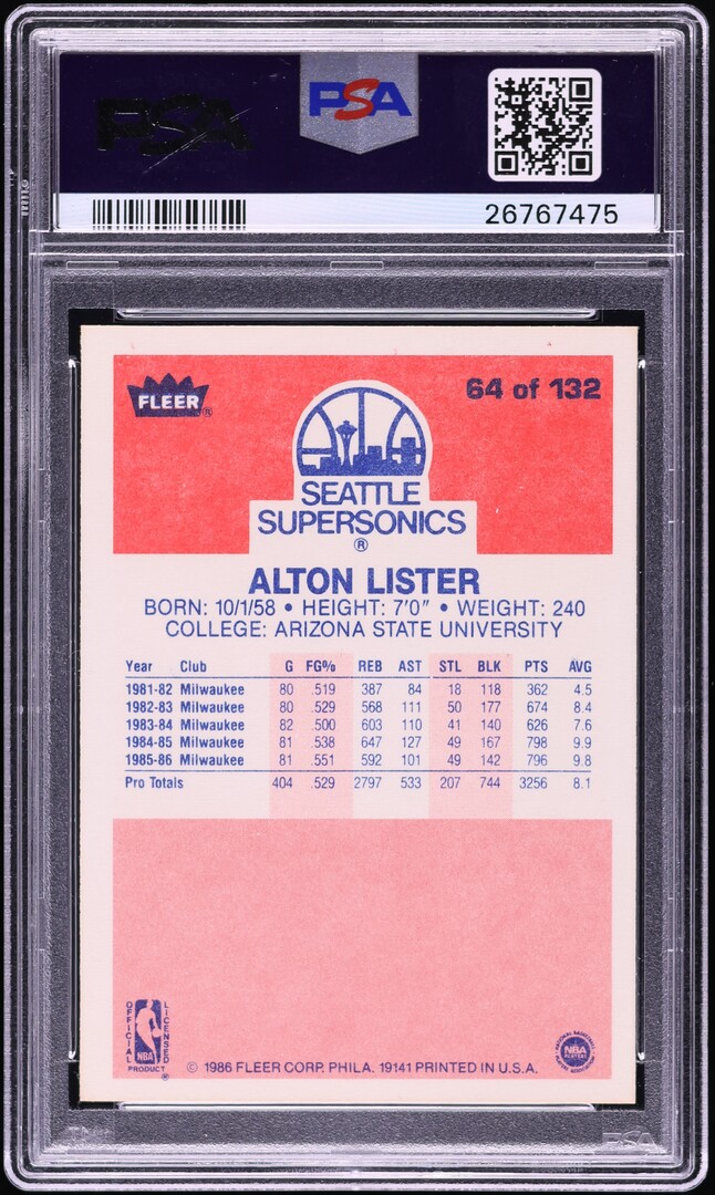1986 Fleer Basketball Alton Lister #64 PSA 10 GEM MINT