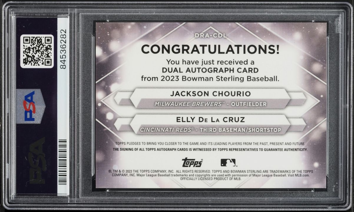 2023 Bowman Sterling Refractor Jackson Chourio Elly De La Cruz PROSPECT AUTO /25 PSA 10 GEM