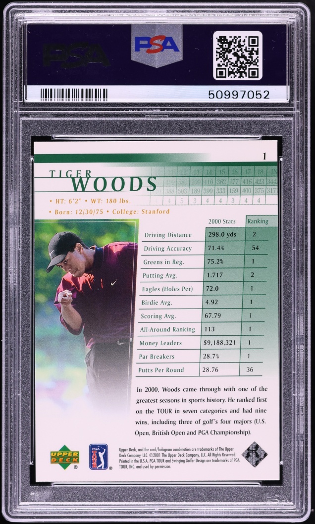 2001 Upper Deck Golf Tiger Woods ROOKIE #1 PSA 10 GEM MINT