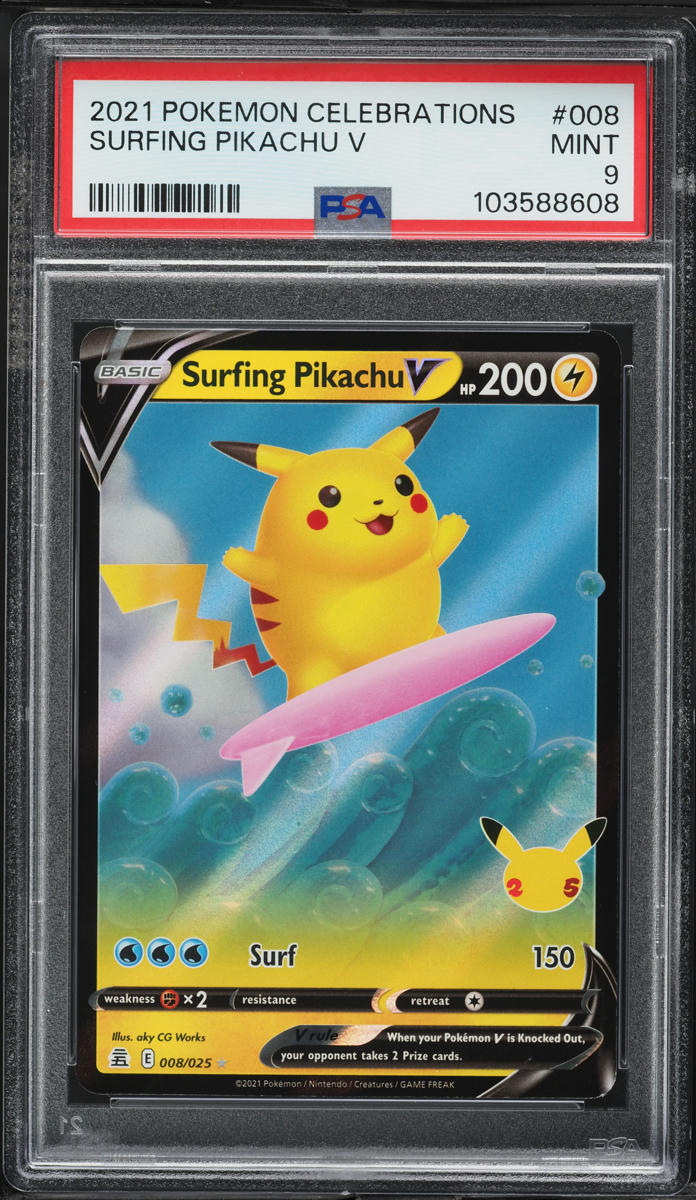 2021 Pokemon Sword & Shield Celebrations Full Art Surfing Pikachu V #8 PSA 9