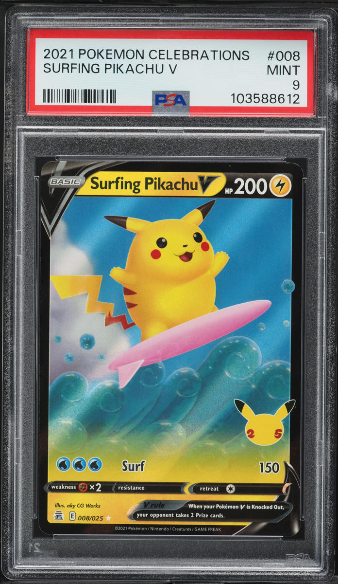 2021 Pokemon Sword & Shield Celebrations Full Art Surfing Pikachu V #8 PSA 9