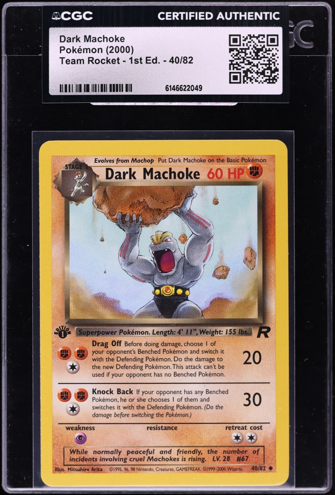 2000 Pokemon Team Rocket 1st Edition Dark Machoke #40 CGC AUTH