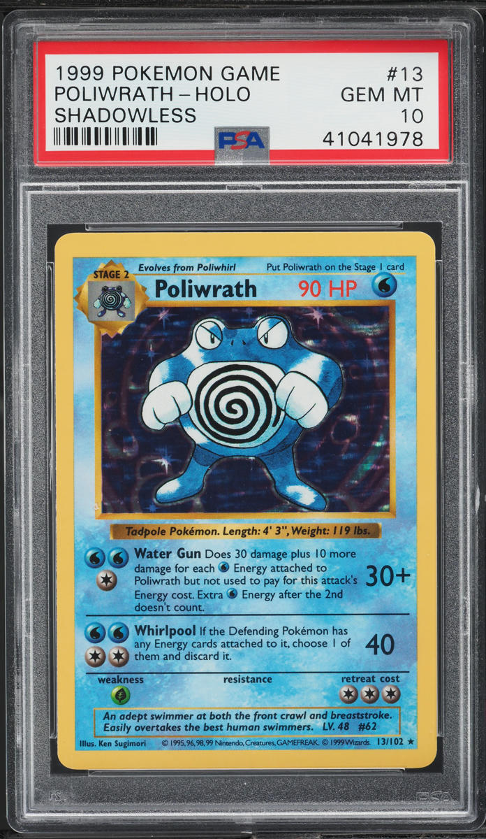 1999 Pokemon Base Set Shadowless Holo Poliwrath #13 PSA 10 GEM MINT