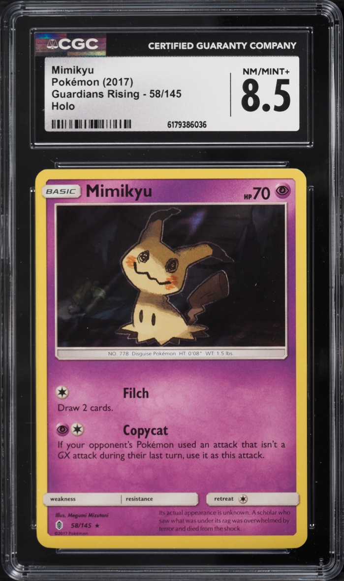 2017 Pokemon Sun & Moon Guardians Rising Holo Mimikyu #58 CGC 8.5 NM-MT+