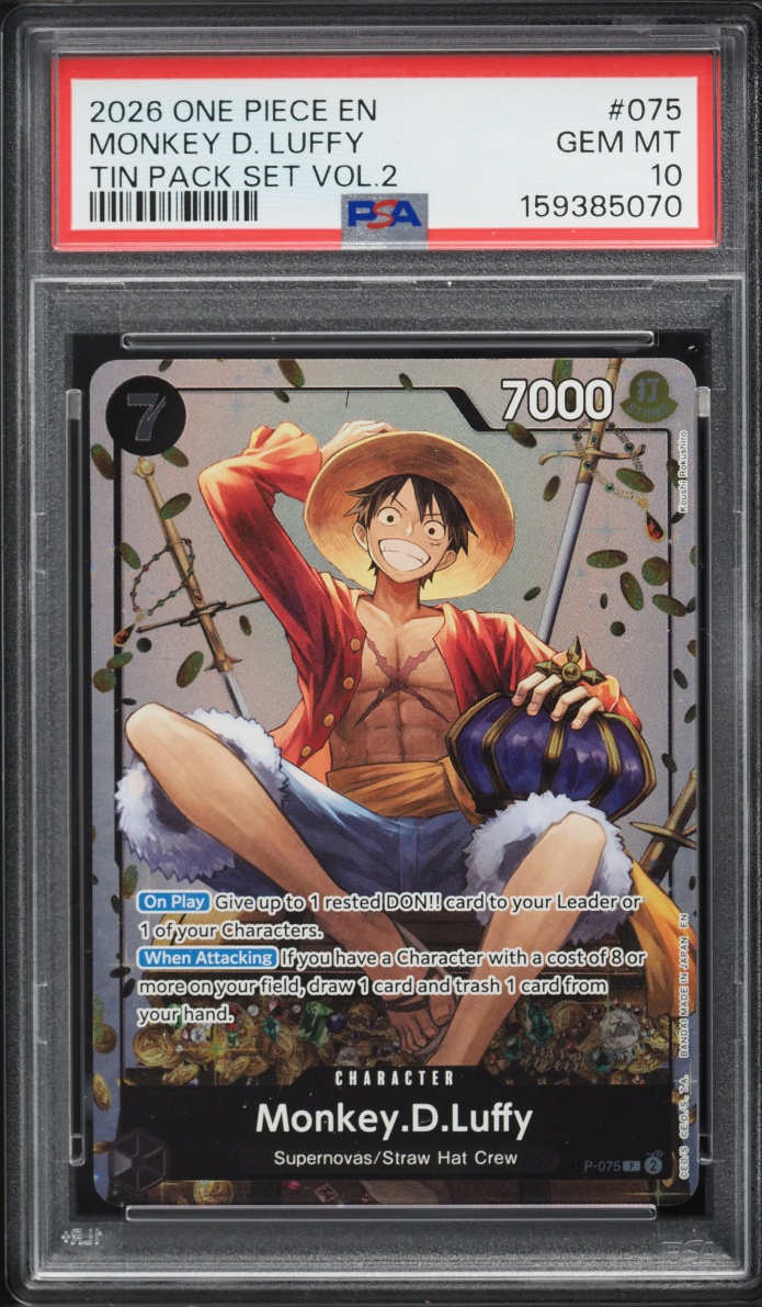 2026 One Piece Promo Tin Pack Set Volume 2 Alt Art Monkey D. Luffy #P-075 PSA 10 GEM MINT