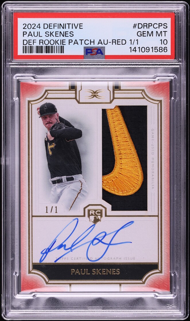 2024 Topps Definitive Collection Definitive Red Paul Skenes ROOKIE PATCH AUTO 1/1 PSA 10 GEM