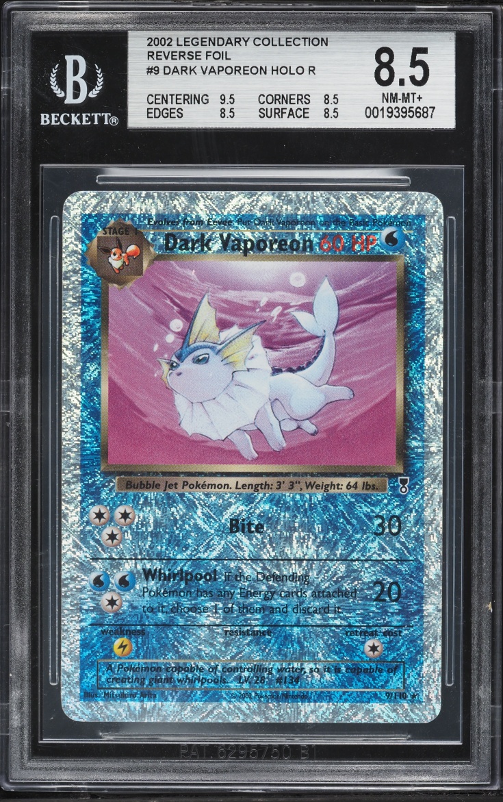 2002 Pokemon Legendary Collection Reverse Holo Dark Vaporeon #9 BGS 8.5 NM-MT+