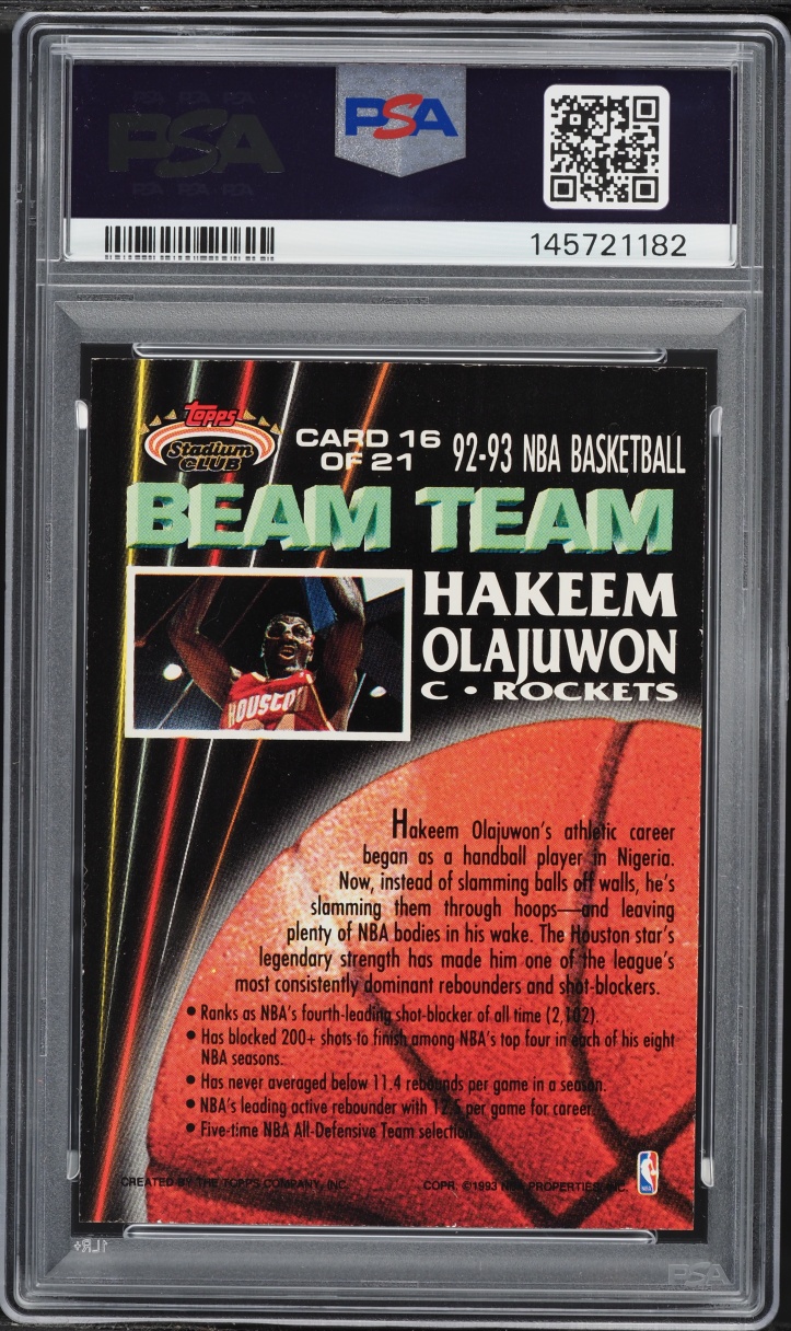 1992 Stadium Club Beam Team Members Only Hakeem Olajuwon #16 PSA 8 NM-MT