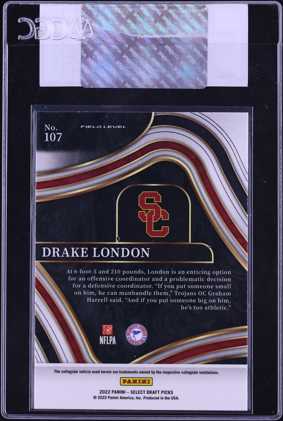 2022 Select Field Level Draft Picks Retail Drake London ROOKIE #107 CGC AUTH
