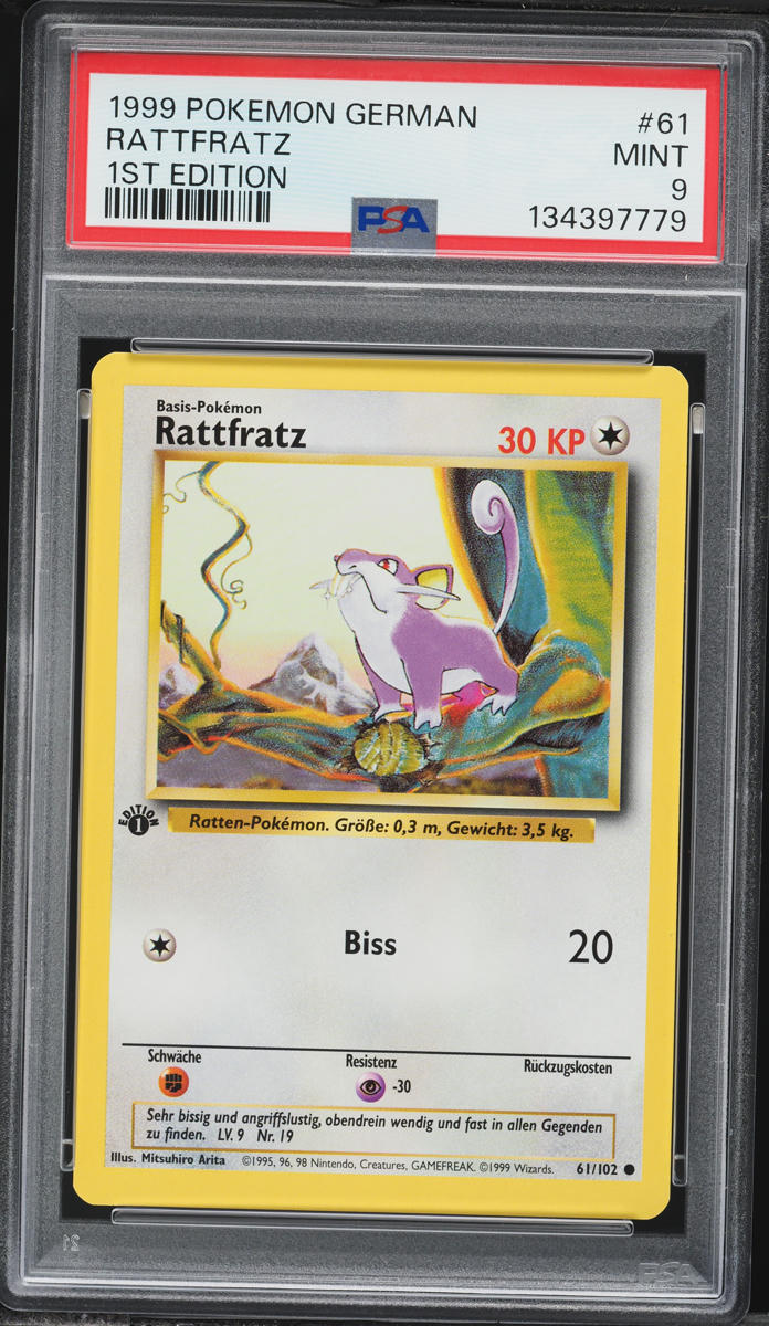 1999 Pokemon German Base Set 1st Edition Rattata #61 PSA 9 MINT