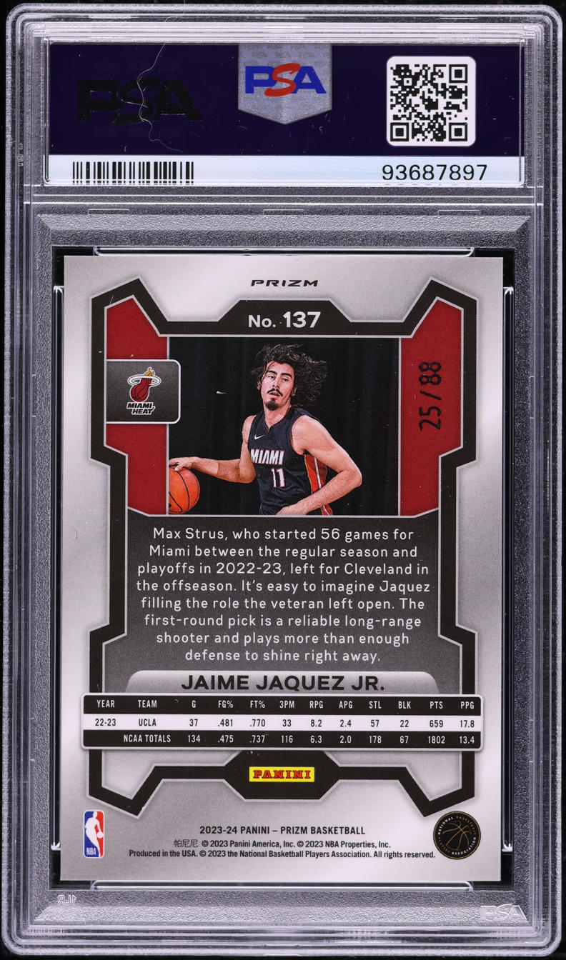 2023 Panini Prizm Red Choice Jaime Jaquez Jr. ROOKIE /88 #137 PSA 10 GEM MINT