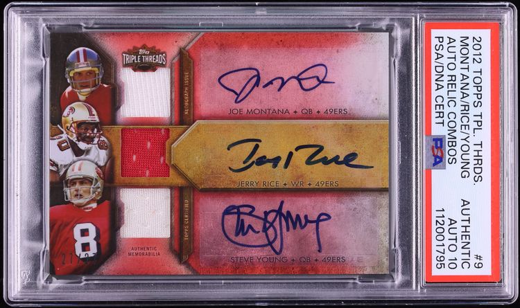2012 Topps Triple Threads Joe Montana Jerry Rice Steve Young PATCH AUTO DNA 10 /27 PSA AUTH