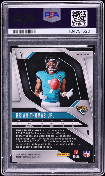 2024 Panini Prizm Variation Brian Thomas Jr. ROOKIE #8 PSA 9 MINT