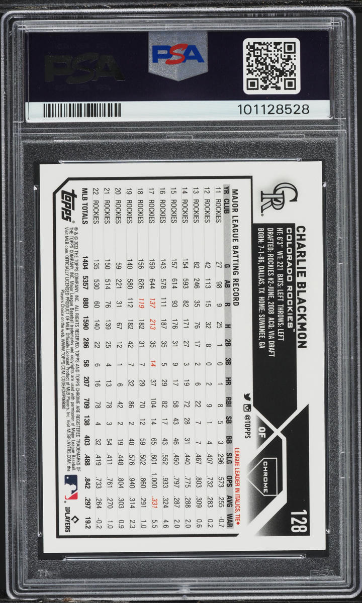 2023 Topps Chrome Sub-Zero Frozenfractor Charlie Blackmon -2/0 #128 PSA 10 GEM